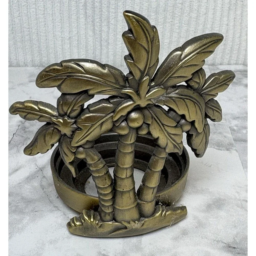 Coastal Palm Trees Tea Lights brushed gold tone